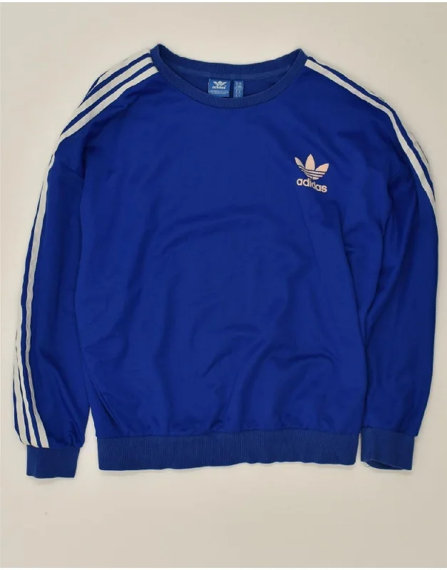 ADIDAS Womens Sweatshirt Jumper UK 14 Large Blue Cotton Hoodie with Button Placket Classic Preppy