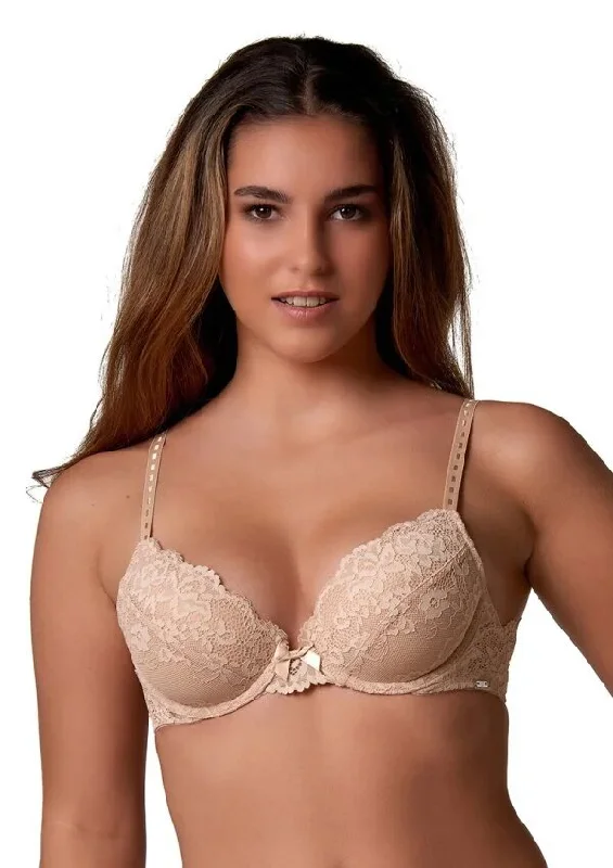 After Eden Molly Underwire Lace Bra, Powder Elegant Satin Bralette