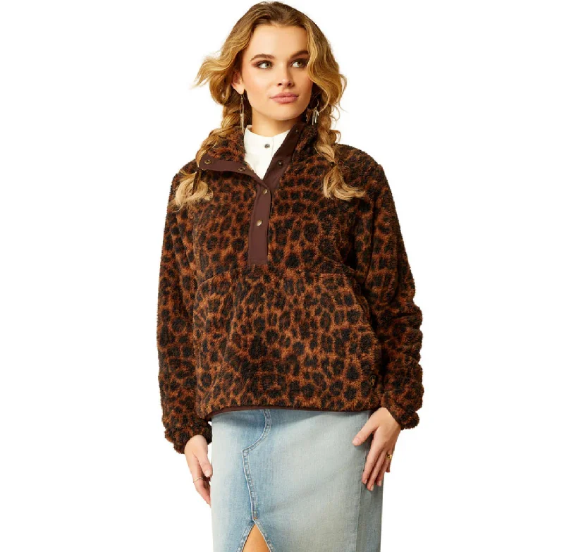 Ariat Berber Snap Front Sweatshirt Lila Leopard- 3009 Hoodie with Stripes Bold Sporty