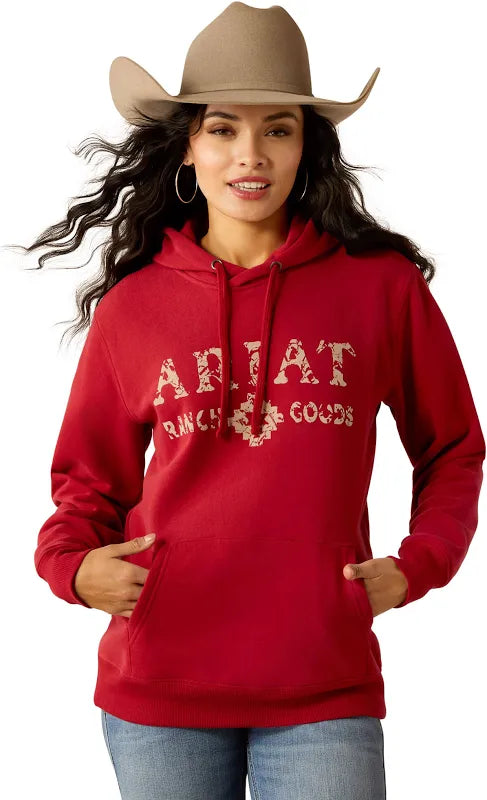 Ariat Ranch Goods Hoodie Rio Red - 2410 Hoodie with Ribbed Cuffs Snug Fit Comfort