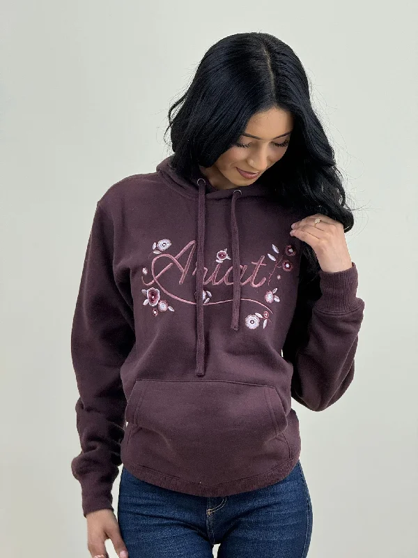 ARIAT WOMENS STORIES CLOVE BROWN W/ FLOWERS  HOODIE-4069 Hoodie with Oversized Fit Loose Comfortable