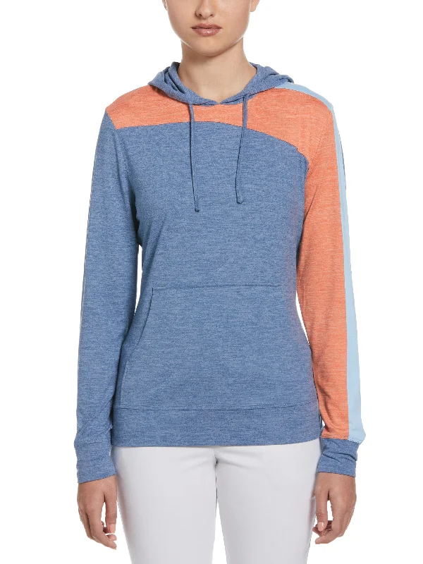 Women's Asymmetrical Color Blocked Golf Hoodie with Pockets Hoodie with Distressed Vintage Worn