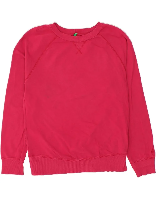 BENETTON Womens Sweatshirt Jumper UK 14 Medium Pink Cotton Hoodie with Zipper Versatile Modern