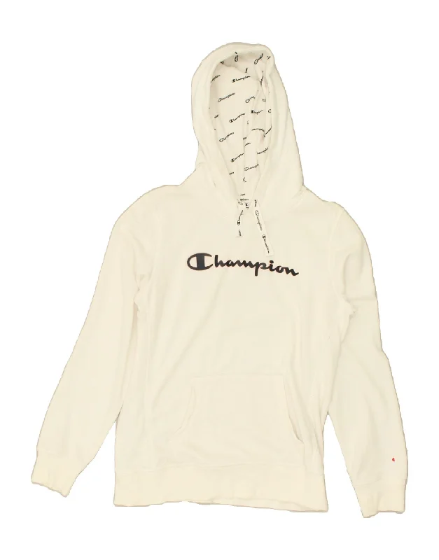 CHAMPION Womens Graphic Hoodie Jumper UK 18 XL White Cotton Hoodie with Gradient Ombre Colorful