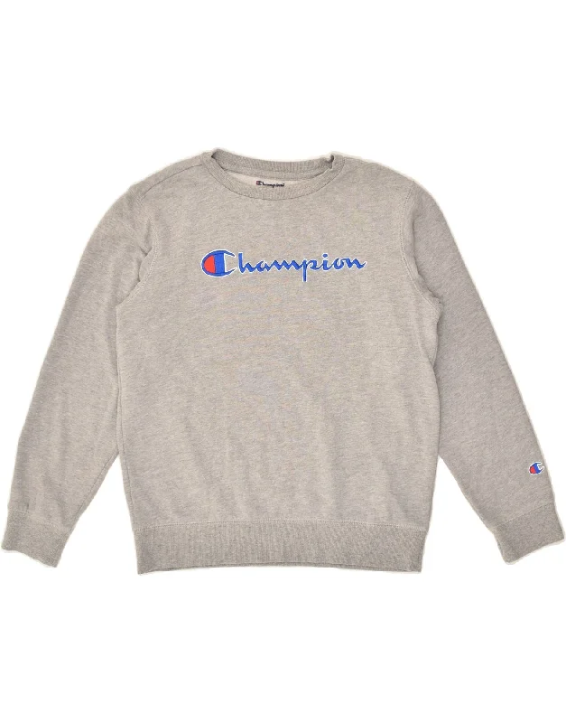 CHAMPION Womens Graphic Sweatshirt Jumper UK 14 Large Grey Cotton Hoodie with Lining Warm Insulated