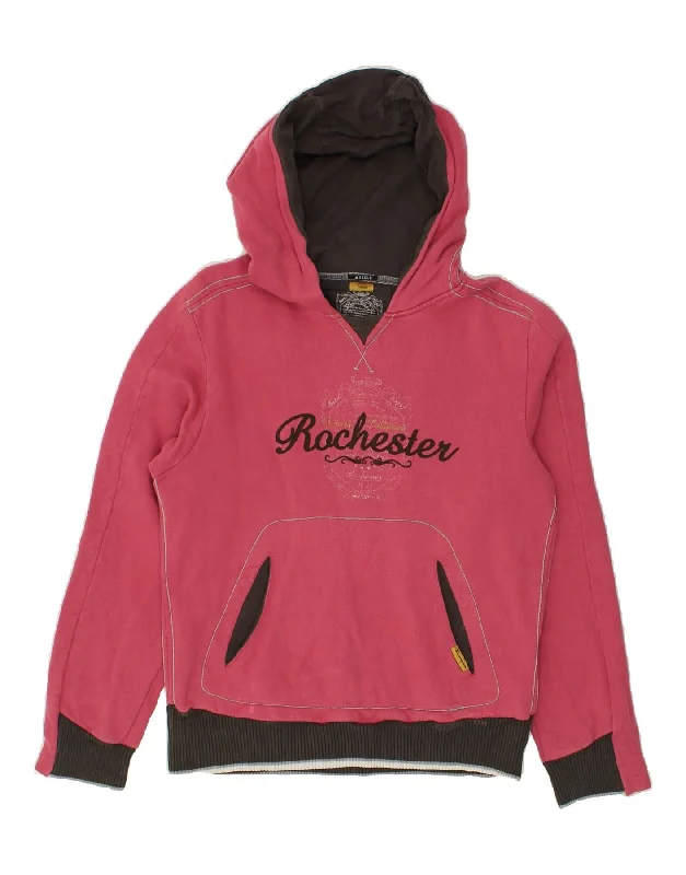 CHAMPION Womens Rochester Graphic Hoodie Jumper UK 16 Large Pink Cotton Hoodie with Relaxed Fit Easy Casual