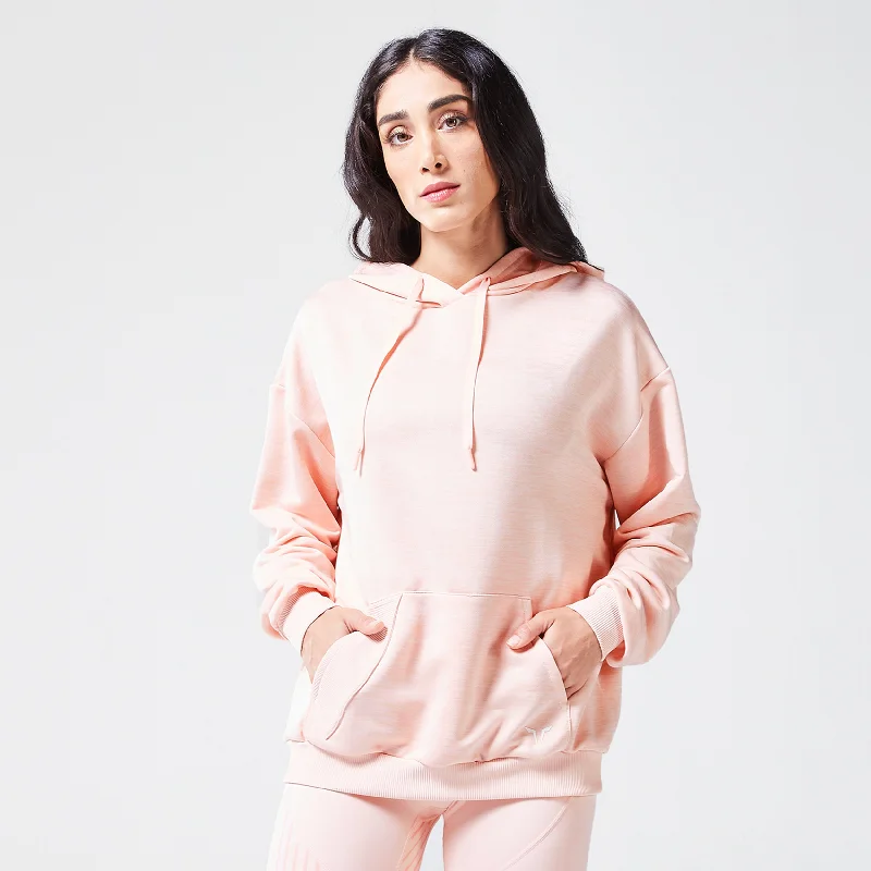 Code Oversized Drip Hoodie - Peach Whip Marl Hoodie with Rolled Sleeves Casual Relaxed