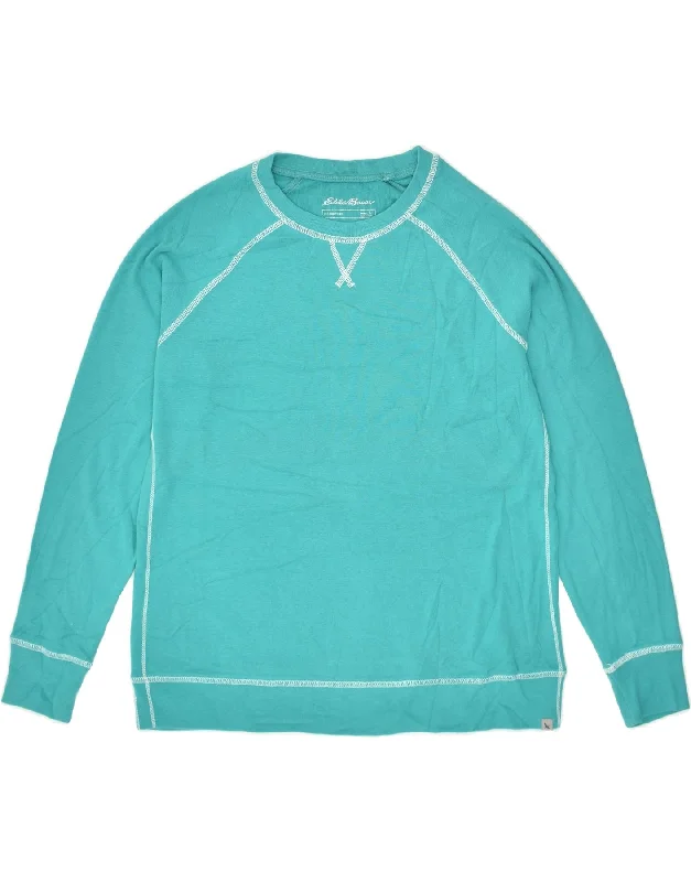 EDDIE BAUER Womens Sweatshirt Jumper UK 16 Large Turquoise Cotton Hoodie with Full-Zip Functional Layering