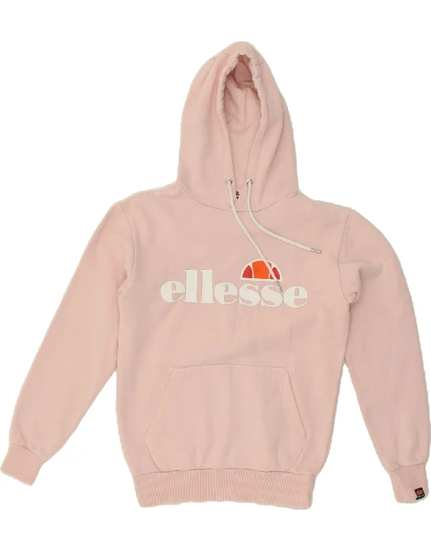 ELLESSE Womens Graphic Hoodie Jumper UK 8 Small  Pink Cotton Hoodie with Stripes Bold Sporty