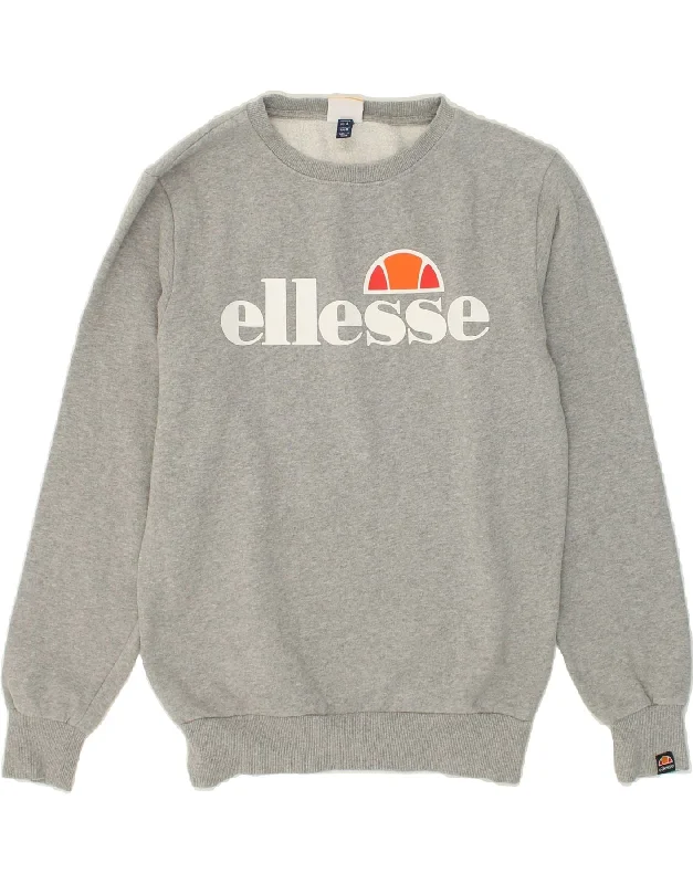 ELLESSE Womens Graphic Sweatshirt Jumper UK 8 Small Grey Cotton Hoodie with High Neck Warm Protective