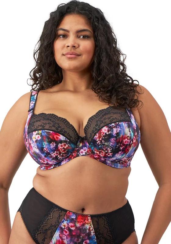 Elomi Lucie Print Plunge Bra, Cherry Blossom Elegant Silk Bra