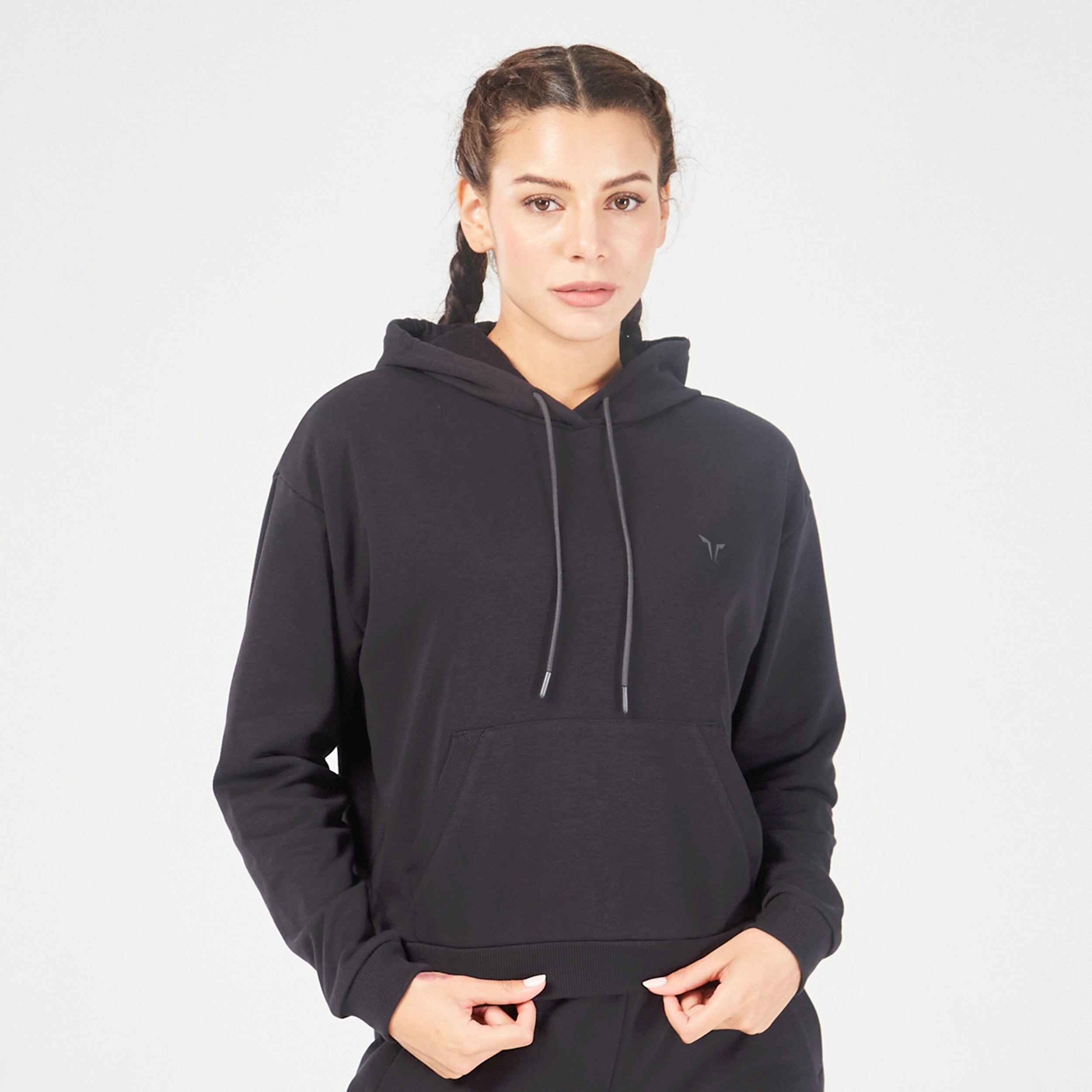 Essential Relaxed Hoodie - Black Hoodie with High-Low Hem Asymmetrical Trendy