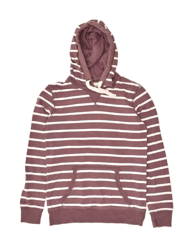 FAT FACE Womens Hoodie Jumper UK 10 Small Maroon Striped Cotton Hoodie with Monochrome Minimalist Simple