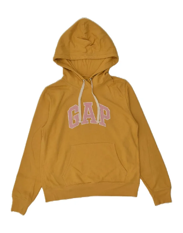 GAP Womens Graphic Hoodie Jumper UK 14 Medium Yellow Cotton Zip Hoodie Drawstring Kangaroo Pocket