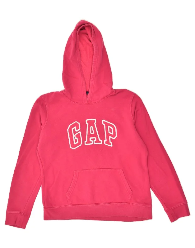 GAP Womens Loose Fit Graphic Hoodie Jumper UK 14 Medium Pink Cotton Hoodie with Stripes Bold Sporty