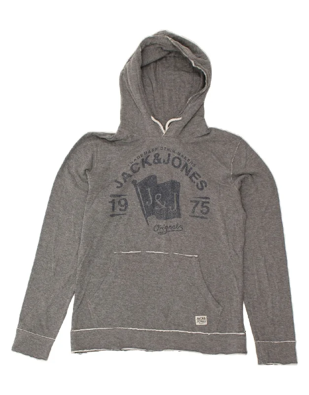 JACK & JONES Womens Graphic Hoodie Jumper UK 14 Medium Grey Cotton Hoodie with Gradient Ombre Colorful