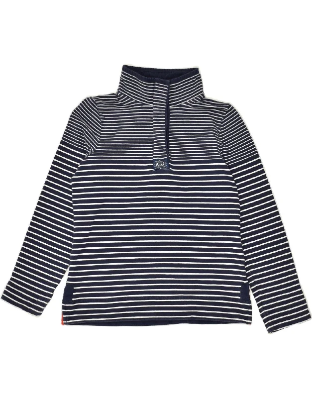 JOULES Womens Button Neck Sweatshirt Jumper UK 12 Medium  Navy Blue Hoodie with Print Artistic Unique