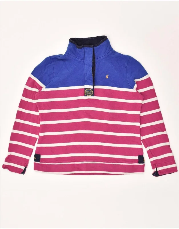 JOULES Womens Button Neck Sweatshirt Jumper UK 12 Medium Pink Striped Hoodie with Slim Fit Tailored Modern