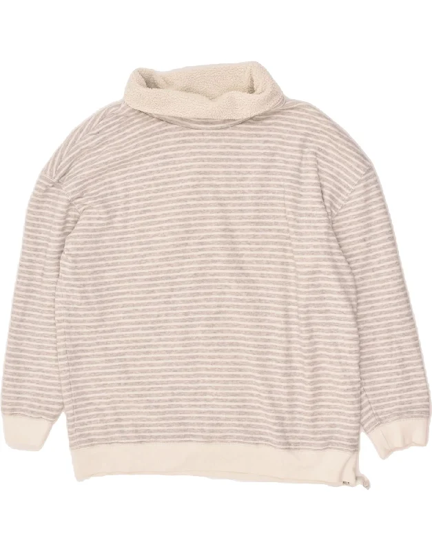 JOULES Womens Roll Neck Sweatshirt Jumper UK 16 Large Grey Striped Cotton Hoodie with Ribbed Cuffs Snug Fit Comfort