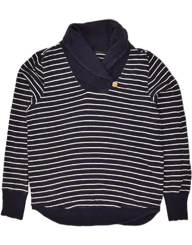 JOULES Womens Shawl Neck Sweatshirt Jumper UK 12 Medium  Navy Blue Striped Hoodie with Crew Neck Simple Timeless