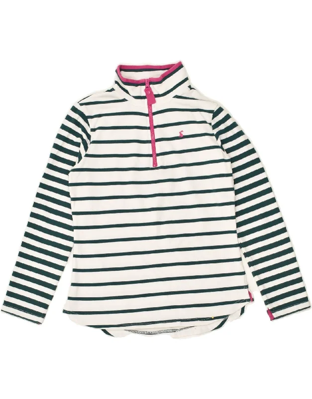 JOULES Womens Zip Neck Sweatshirt Jumper UK 10 Small  Green Striped Cotton Hoodie with Mesh Breathable Sporty