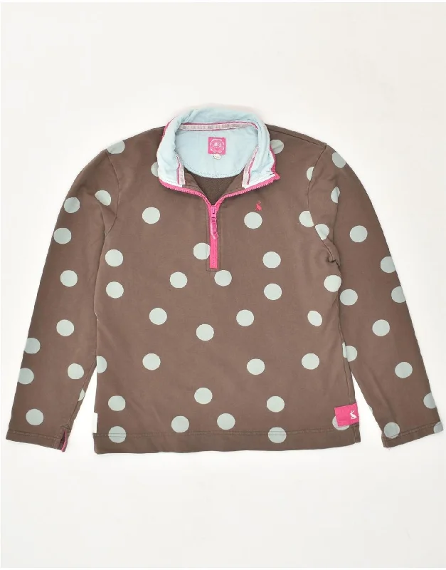 JOULES Womens Zip Neck Sweatshirt Jumper UK 12 Medium Brown Polka Dot Hoodie with Pastel Soft Subtle