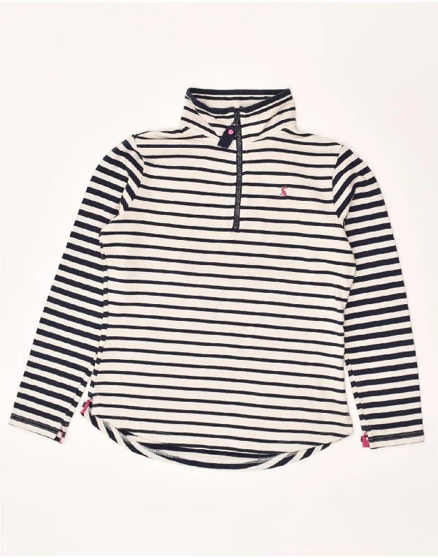 JOULES Womens Zip Neck Sweatshirt Jumper UK 8 Small White Striped Nautical Hoodie with Pastel Soft Subtle