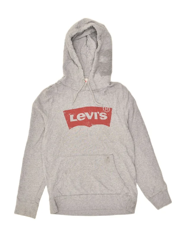 LEVI'S Womens Graphic Hoodie Jumper UK 10 Small Grey Cotton Hoodie with Tie-Dye Psychedelic Retro