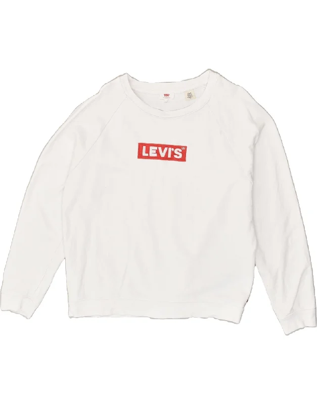 LEVI'S Womens Loose Fit Graphic Sweatshirt Jumper UK 14 Medium White Hoodie Dress Longline Feminine