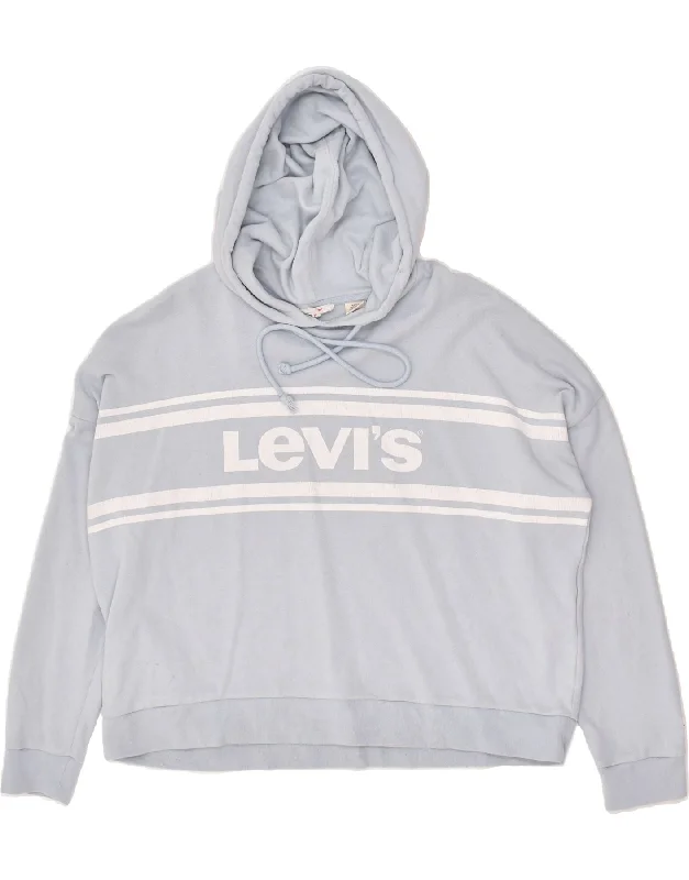 LEVI'S Womens Oversized Graphic Hoodie Jumper UK 14 Medium Blue Hoodie with Embroidery Detailed Premium