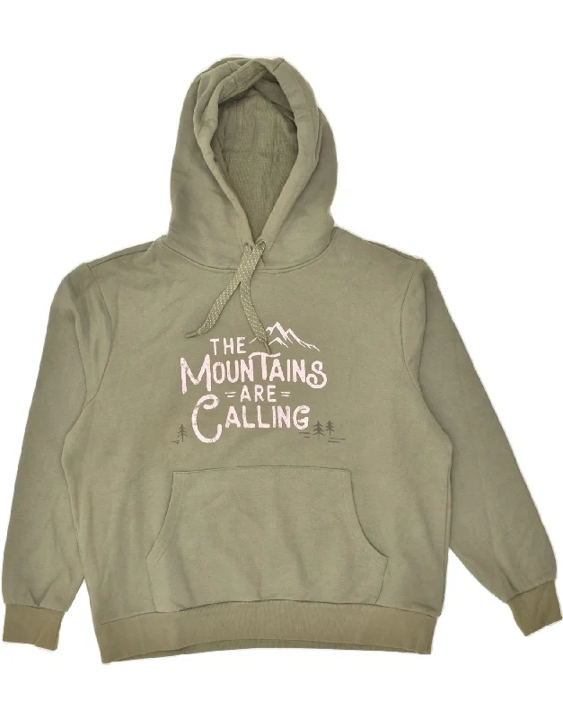 MOUNTAIN WAREHOUSE Womens Graphic Hoodie Jumper UK 14 Large Khaki Cotton Hoodie with Zipper Versatile Modern