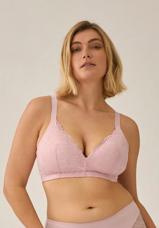 Naturana Lace Soft Non Wired Bra, Pink Rose Sexy Mesh Bra