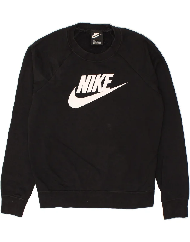 NIKE Womens Graphic Sweatshirt Jumper UK 6 XS Black Cotton Hoodie with Typography Text Message