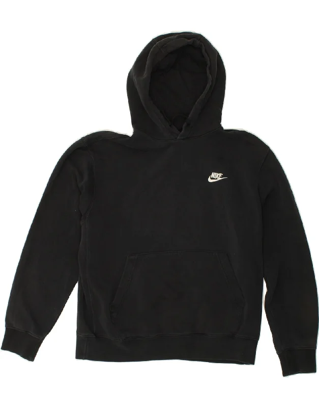 NIKE Womens Loose Fit Hoodie Jumper UK 14 Medium Black Cotton Hoodie with Puffed Sleeves Voluminous Trendy