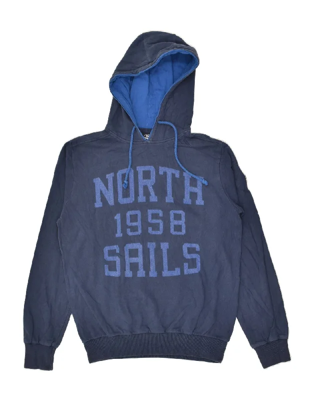 NORTH SAILS Womens Graphic Hoodie Jumper UK 10 Small Navy Blue Cotton Zip Hoodie Drawstring Kangaroo Pocket