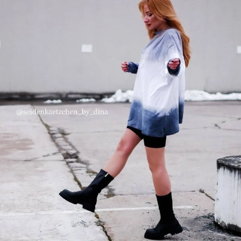 Oversized Sweater / Sweatshirt Dress Hoodie with Hem Contrast Bold Stylish