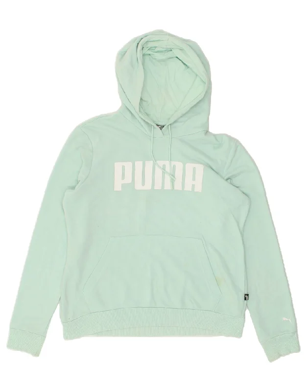 PUMA Womens Graphic Hoodie Jumper UK 14 Large Green Cotton Hoodie with Double Zipper Versatile Adjustable