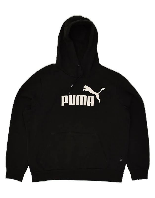 PUMA Womens Graphic Hoodie Jumper UK 16 Large Black Cotton Hoodie with High Neck Warm Protective