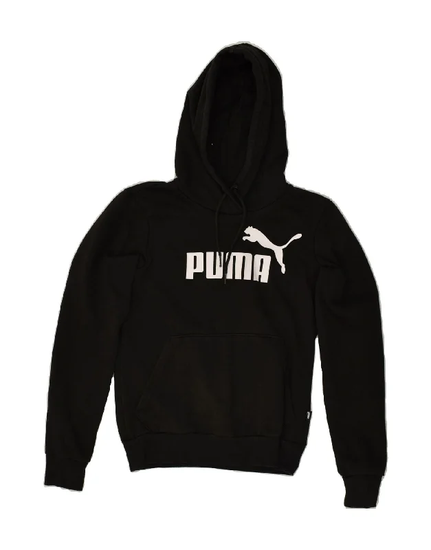 PUMA Womens Graphic Hoodie Jumper UK 6 XS Black Cotton Hoodie with Ribbed Neckline Snug Warm