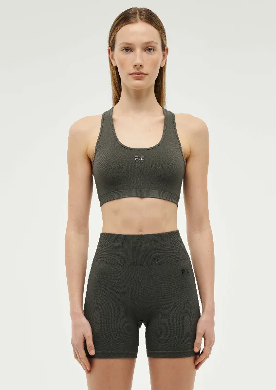 RESTORE SEAMLESS SPORTS BRA IN GUNMETAL Elegant Lace Bralette