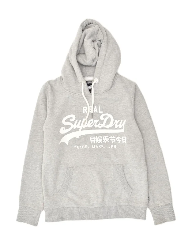 SUPERDRY Womens Graphic Hoodie Jumper UK 12 Medium  Grey Cotton Hoodie with Zipper Placket Modern Functional