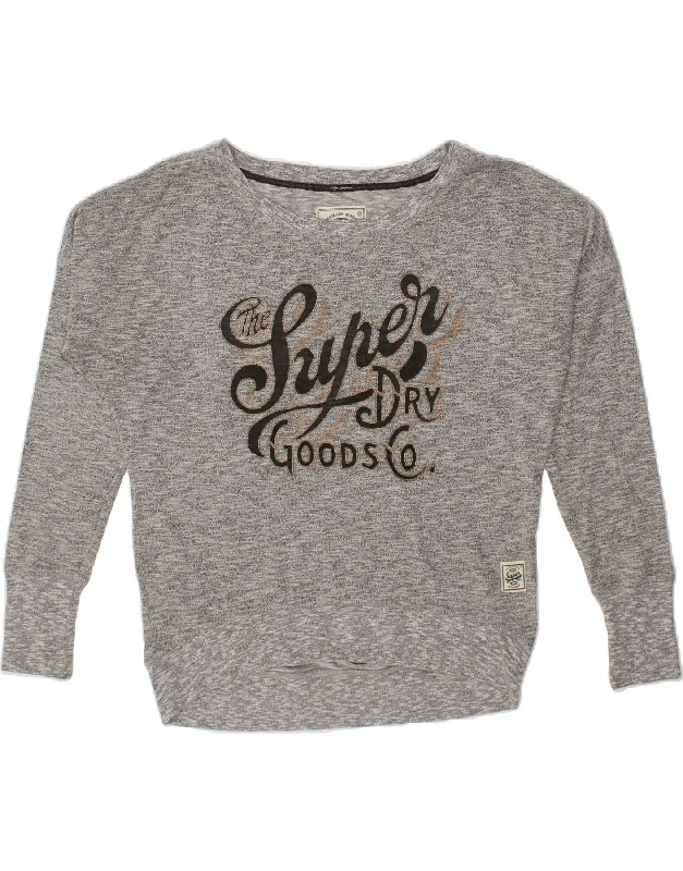 SUPERDRY Womens Oversized Graphic Sweatshirt Jumper UK 14 Medium Grey Hoodie with Belted Waist Structured Tailored