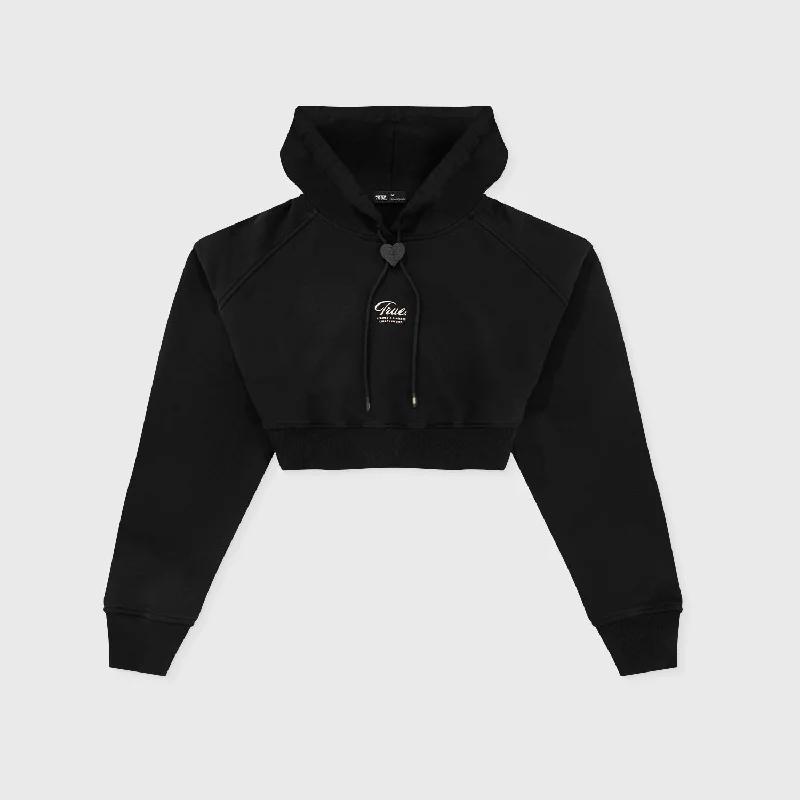 The House Of True Cropped Hoodie - Black Hoodie with High Neck Warm Protective