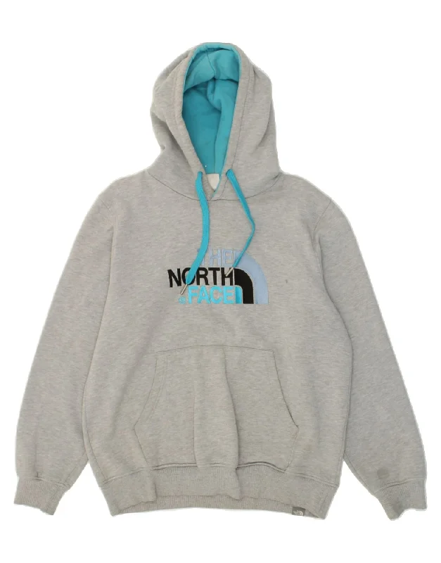 THE NORTH FACE Womens Graphic Hoodie Jumper UK 16 Large Grey Cotton Hoodie with Set-In Sleeves Structured Classic