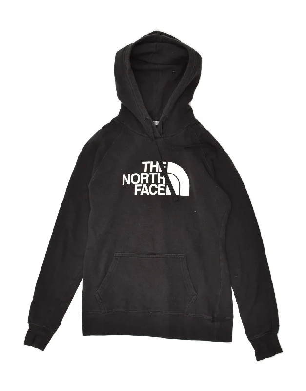 THE NORTH FACE Womens Graphic Hoodie Jumper UK 4 XS Black Cotton Hoodie with Hem Raw Edge Edgy Unfinished