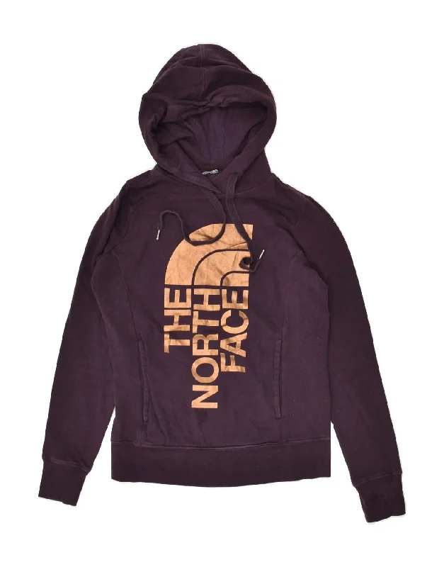 THE NORTH FACE Womens Graphic Hoodie Jumper UK 4 XS Purple Cotton Zip Hoodie Drawstring Kangaroo Pocket