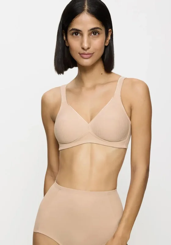 Triumph Modern Soft + Cotton Non Wired Bra, Nude Lace-Trimmed Bra