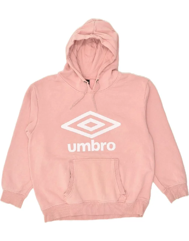 UMBRO Womens Graphic Hoodie Jumper UK 14 Medium Pink Cotton Hoodie Sweatshirt Pullover