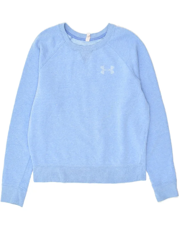 UNDER ARMOUR Womens Graphic Sweatshirt Jumper UK 10 Small Blue Hooded Sweatshirt Casual Wear Street Style