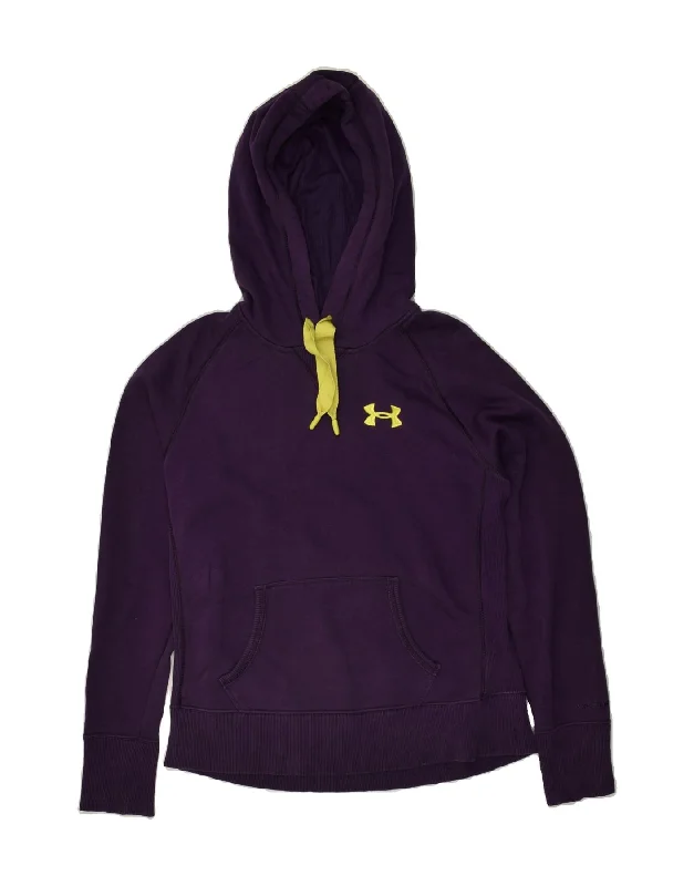 UNDER ARMOUR Womens Hoodie Jumper UK 10 Small Purple Cotton Hoodie with Pocket Utility Practical